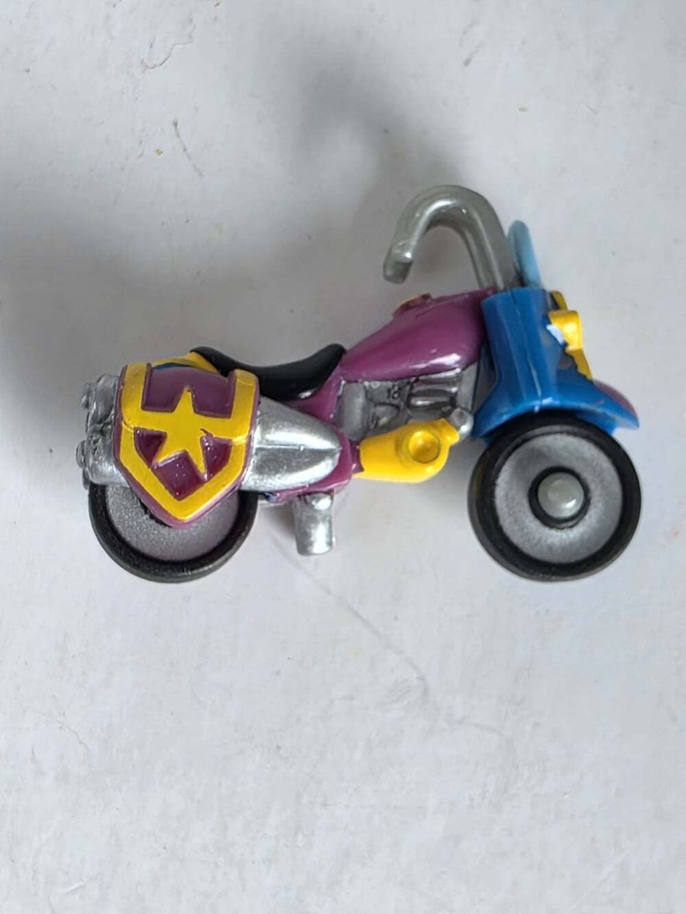 Miniature Toy Motorcycle Figurine - Purple, Blue & Yellow Collectible